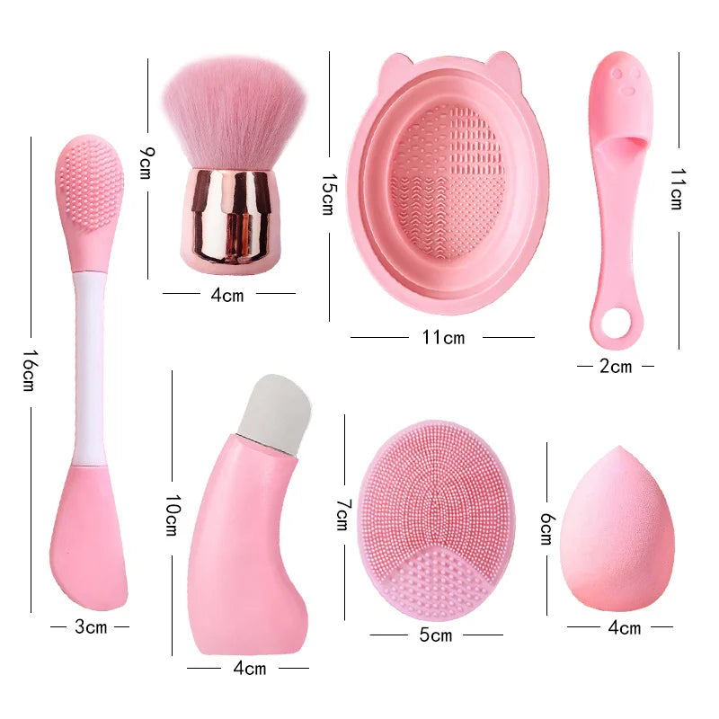Face Cleansing Brush set Silicone Face Wash Brush Makeup Brush Cleaning Bowl Beauty Sponge Blackhead Shovel Facial Cleaner Tools