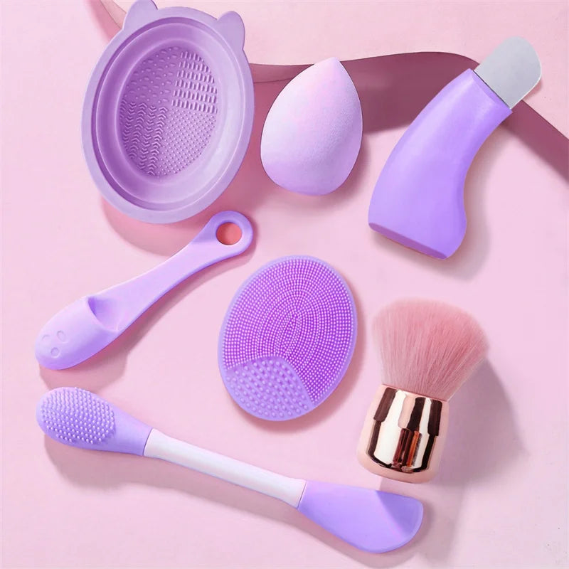 Face Cleansing Brush set Silicone Face Wash Brush Makeup Brush Cleaning Bowl Beauty Sponge Blackhead Shovel Facial Cleaner Tools