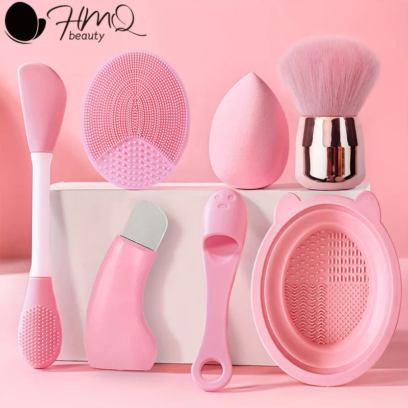 Face Cleansing Brush set Silicone Face Wash Brush Makeup Brush Cleaning Bowl Beauty Sponge Blackhead Shovel Facial Cleaner Tools