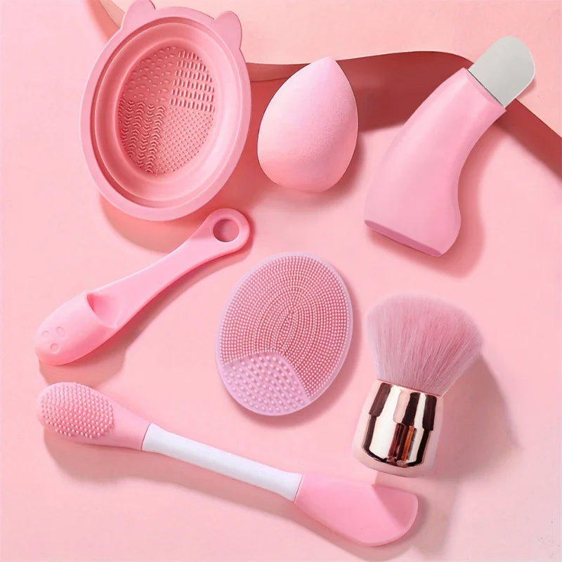 Face Cleansing Brush set Silicone Face Wash Brush Makeup Brush Cleaning Bowl Beauty Sponge Blackhead Shovel Facial Cleaner Tools